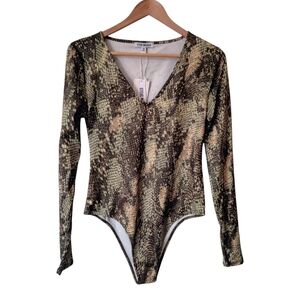 STEVE MADDEN Deep End Bodysuit M Snake Print Long Sleeve Top NWT